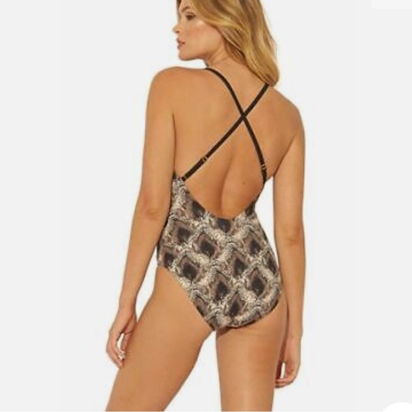 Bleu Rod Beattie Cross Back Python Print Mesh Inserts One Piece Swimsuit Size 4 - Picture 3 of 10